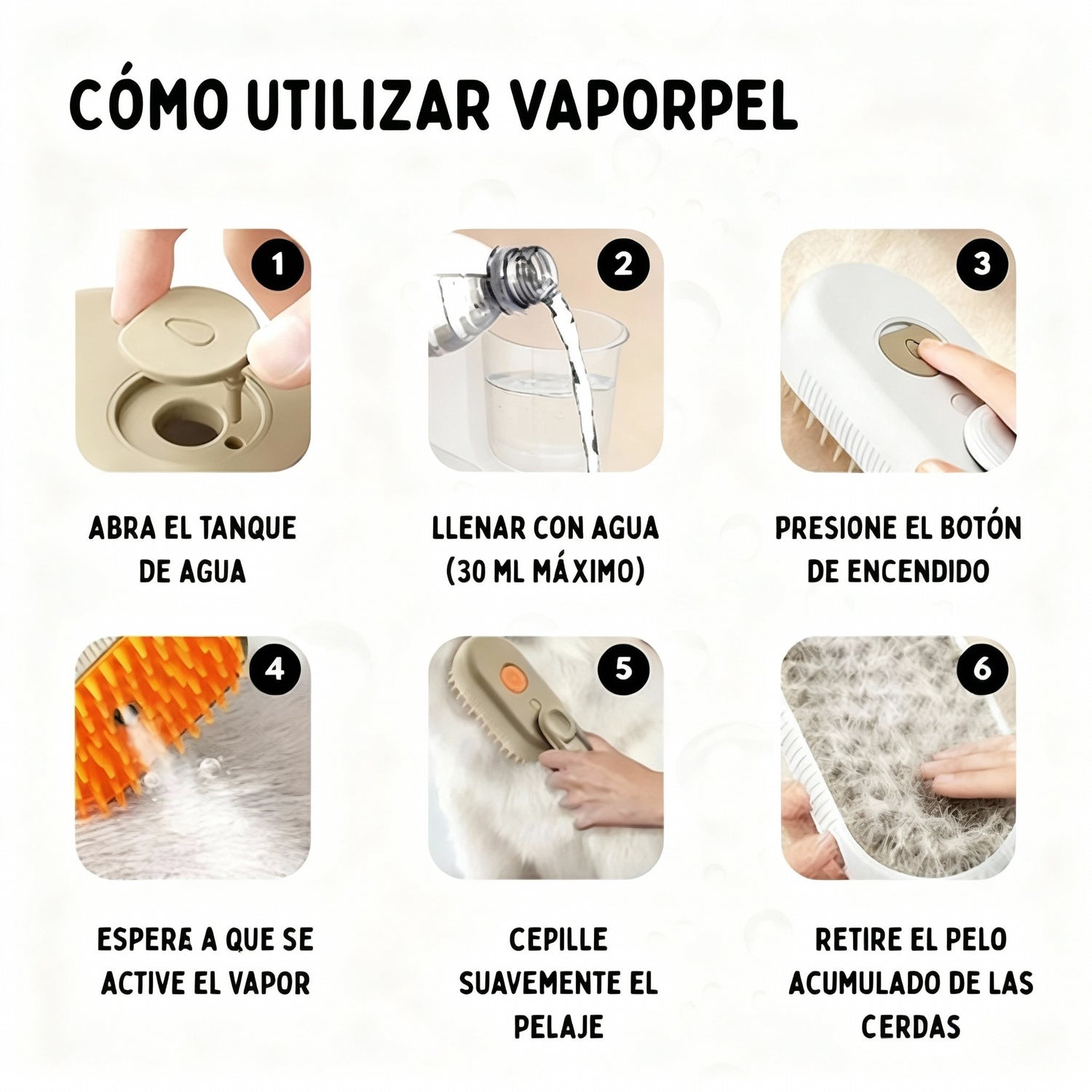 Cepillo a vapor 3 en 1 spa para mascotas